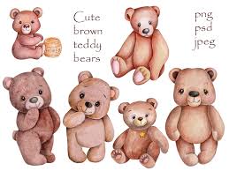 Teddy bear children's toy icon a flat design icon with a long shadow. Set Of Cute Brown Teddy Bears Illustrations By Teddy Bears And Their Friends Thehungryjpeg Com