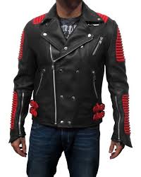 Handmade Black Red Pure Leather Jacket Men S Belted Zipper Pocket Biker Jacket Leather Jacket Men Leather Jacket Mens Outdoor Jackets