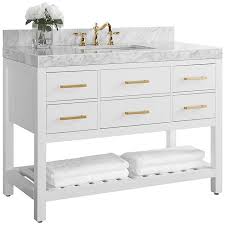 Add style and functionality to your bathroom with a bathroom vanity. Elizabeth 48 W Gold Hardware White Marble Single Sink Vanity 62x12 Lamps Plus