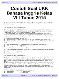 Dalam edukasi formal ada jenjang atau tingkatan contohnya sd, smp, sma. Soal Contoh Soal Ukk Bahasa Inggris Kelas Viii Tahun 2015 Foods Leisure
