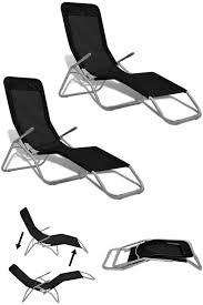 Folding Black Sun Loungers Camping Beach Pool Set Outdoor Garden Furniture Sunbe Outdoor Garden Furniture Sun Lounger Lounger