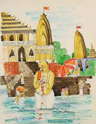 Holy Bath In River Ganga Nandan Nagwekar Jpg 541 700 River Drawing Cool Drawings Drawings