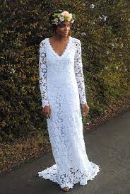 Brigette Crochet Lace Wedding Dress With Lace Long Sleeves Etsy Crochet Wedding Dresses Wedding Dresses Boho Wedding Dress