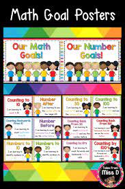 Set Up And Display Math Goals In Your Classroom With This Bright And Colourful Display The Goals Are Divided Teaching Math Preschool Math Games Preschool Math