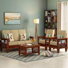 Sofa set for your drawing room: Kendalwood Furniture Solid Sheesham Wood Sofa Set Wooden Sofa Set Living Room Furniture 3 1 1 With Center Table Amazon In Furniture