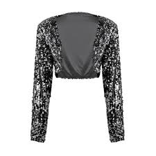 Conçue pour les femmes dont les tailles vont de 46 à 56* *certains modèles sont disponibles jusqu'à la taille 60. Femme Bolero Paillette Manches Longues Veste Brillante Sequin Gilet Court Blazer Noir Argente Noir Argente Cdiscount Pret A Porter