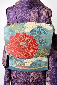 浅葱色地に古鏡と牡丹あでやかに美しいアンティーク名古屋帯 アンティーク着物 リサイクル着物のオンラインショップ 姉妹屋 あでやか 大正ロマン 着物 リサイクル着物