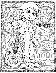 Miguel Coco Coloring Disney Page With Zen Mandala Style Background Picture Disney Coloring Pages Coloring Books Cartoon Coloring Pages