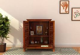 Buy Bhagavati Home Temple Honey Finish Online In India Wooden Street Temple Design For Home Wooden Street Home Temple