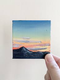3x3 Mountain Sunset Landscape Painting Mini Canvas With Easel Original Acrylic Painting Office Decor Gift Under 20 Wanderlust Gift Mini Canvas Art Small Canvas Art Small Canvas Paintings