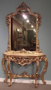 Two Piece Ornate Rococo Style Marble Top Console Table Mirror Gold Leaf Color Marble Rose Color Consol Muebles De Lujo Muebles De Estilo Espejos Madera