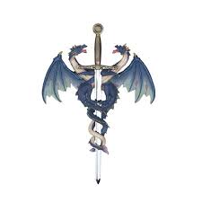 The swords are mounted on a wall plaque and not a case, stand, or rack. 2 Dragons Blue Wall Plaque With Sword Sunburst Reflections