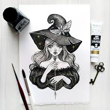 Lady Witch Original Ink Art Etsy Witch Drawing Art Witch Art