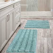 A festive bath mat can go a long way. Amazon Com Non Slip Thick Shaggy Chenille Bathroom Rugs Bath Mats For Bathroom Extra Soft And Absorbent Striped Bath Rugs Set For Indoor Kitchen Set Of 2 20 X 32 17 X 24