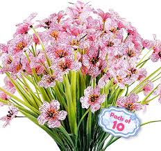 Cheap plastic flowers for outside. Buy Artificial Flowers Outdoor 10 Bundles Fake Flower Uv Resistant Plants Faux Plastic Greenery Shrubs For Indoor Outside Garden Porch Window Box Garden Decor Pink Online In Vietnam B096b6hf64