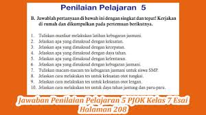 Jawaban Penilaian Pelajaran 5 Pjok Kelas 7 Esai Halaman 208 Youtube