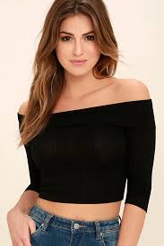 Praiseworthy Black Off The Shoulder Crop Top Shoulder Crop Top Crop Tops Long Sleeve Crop Top