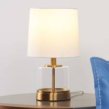 Gilded gold leaf luxury designer column table bedside desk lamp rococo regency. Tayanuc Small Accent Glass Gold Table Lamp Nightstand Side Desk Lamp With White Fabric Drum Shade And Clear Glass Brass Base For Bedroom Living Room Bedside Buy Online In Dominica At Dominica Desertcart Com