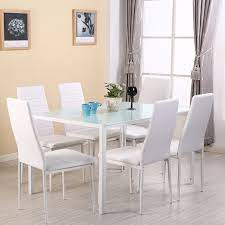 Having a meal should be more than just the process of sitting down and eating. Modern White Tempered Glass Top Dining Table Bistro Kitchen Set 4 6 Chairs Metal Ebay