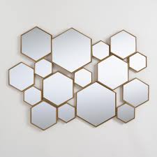 Make A Grand Statement With Our Contemporary Panel Featuring A Cluster Of Brass Hexagon Shaped Mirrors In An Array Of Size Hexagon Mirror Mirror Panels Hexagon