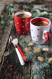 Christmas Mood Two Cups Of Coffee And Pine Branches On Old Wooden Surface Christmas Coffee Coffee Coffee Love