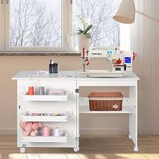 Craft desk desks & computer tables : Folding Sewing Table Multifunctional Sewing Machine Cart Table Sewing Craft Cabinet With Storage Shelves Portable Rolling Sewing Desk Computer Desk With Lockable Casters White Amazon Ae Arts Crafts