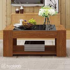 Solid Teak Wood Coffee Table Glass