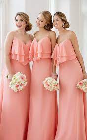 Simple Coral Chiffon Bridesmaid Dress Spaghetti Straps Long Bridesmaid Dress 0282 Peach Bridesmaid Dresses Coral Bridesmaid Dresses Simple Bridesmaid Dresses