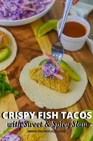 Heat a dry cast iron skillet over medium heat. Crispy Fish Tacos With Sweet Spicy Slaw Sweet And Spicy Recipes Homemade Slaw