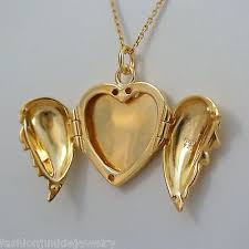 Angel Wings Heart Locket 14k Gold Plated Sterling Silver Memorial Love New Heart Locket Heart Necklace Diamond Jewelry