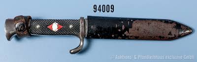 Hitlerjugend dolch blut / recht saubere klinge mit ätzung blut und ehre und floralen motiven, schwarze. 65 Wormser Militaria Auktion