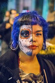 woman with half face sugar skull makeup