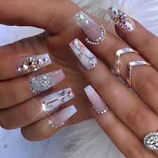 Sparkly nail designs will suit any formal or informal event. Acrylic Nails Coffin White A Initial New Expression Nails