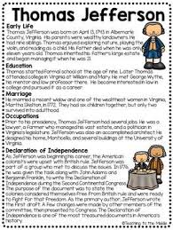 Thomas Jefferson Biography Reading Comprehension U S President Thomas Jefferson Biography Thomas Jefferson Projects Social Studies Elementary
