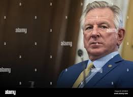 United States Senator Tommy Tuberville (Republican of Alabama) listens  during a U.S. Senate Agriculture, Nutrition, and Forestry Committee hearing  at the Russell Senate Office Building