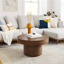Dark brown medium square wood coffee table with pedestal base. Volume Round Pedestal Coffee Table Wood Pedestal Coffee Table Coffee Table Wood Round Drum Coffee Table