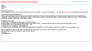 Sorry, this image may be too extreme. Shop Assistant Offer Letter