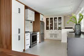 Black And White Kitchen Matt Matt Black Waterfall Countertop White Walnut Kitchen Cabinets Interior Design Companies Interior Design Firms Residential Design