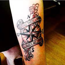 Joshua toney has a tattoo on his forearm with the saying, not all those who wander are lost with a compass and an anchor. Compass Tattoo Not All Those Who Wander Are Lost Lost Tattoo Compass Tattoo Compass Tattoo Men