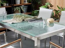 Material is sturdy and of great quality. 6 Seater Garden Dining Set Triple Plate Cracked Ice Glass Top With Beige Chairs Grosseto Ex Factury At Fair Price Right To Return Within 100 Days