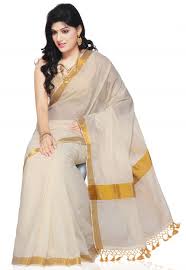 Styling the kerala kasavu saree. Woven Cotton Kerala Kasavu Saree In Off White Spv123