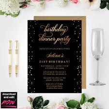 Black And Gold 21st Birthday Invitations Birthday Dinner Invitation Template Black And Gold Birthday Etsy Birthday Dinner Invitation Birthday Invitation Templates Dinner Invitation Template