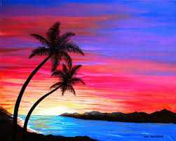 Tropical Sunset Painting Sunset Painting Sunset Painting Acrylic Oil Pastel Art