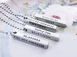 This Aluminum Metal Bar Is Hand Stamped With Your Special Words Names Or Dates This Necklace Is G Bar Necklace Personalized Mens Birthday Gifts Bar Necklace