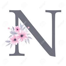 Pink hearts love themed floral design . English Alphabet Letter N Monogram With Watercolor Floral Design Pink Flowers Grey Leaves Isolated On White Background Hand Painting Illustration Font For Design Greeting Cards And Other Stock Photo Picture And