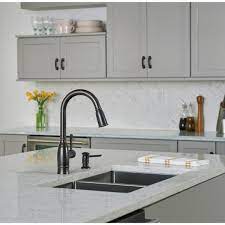 4.1 out of 5 stars. Moen Noell Single Handle Pull Down Sprayer Kitchen Faucet With Reflex Soap Dispenser And Power Clean In Mediterranean Bronze 87791brb The Home Depot
