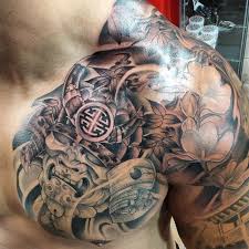 Black And Grey Chest Tattoo Designs Japanese Samurai Chest Plate Tattoo Black And Grey By Khang Vo Of Anvil Tattoo Co Tattoos Sleeve Tattoos Japanese Tattoo