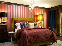 Bedroom With Red And Gold Striped Wall And Chandelier Maroon Living Room Burgundy Bedroom Gold Bedroom