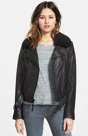 Michael Michael Kors Two Tone Leather Moto Jacket With Genuine Shearling Collar Online Only Nordstrom Shearling Collar Leather Moto Jacket Fashion