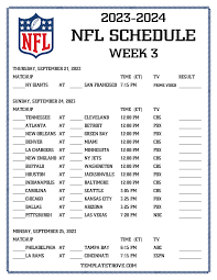 Nfl Week 3 Schedule Printable